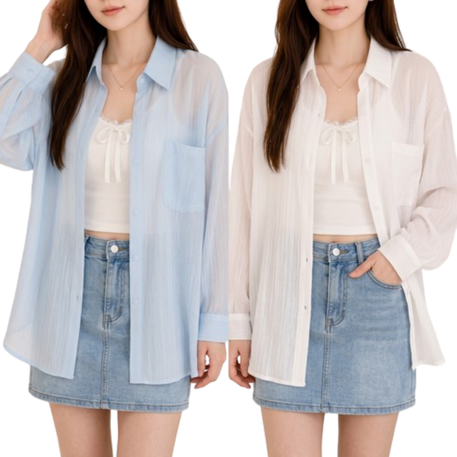 시스루블라우스 추천 TOP10 — 시연 1+1 여성용 시스루 여름 오버핏 빅사이즈 남방