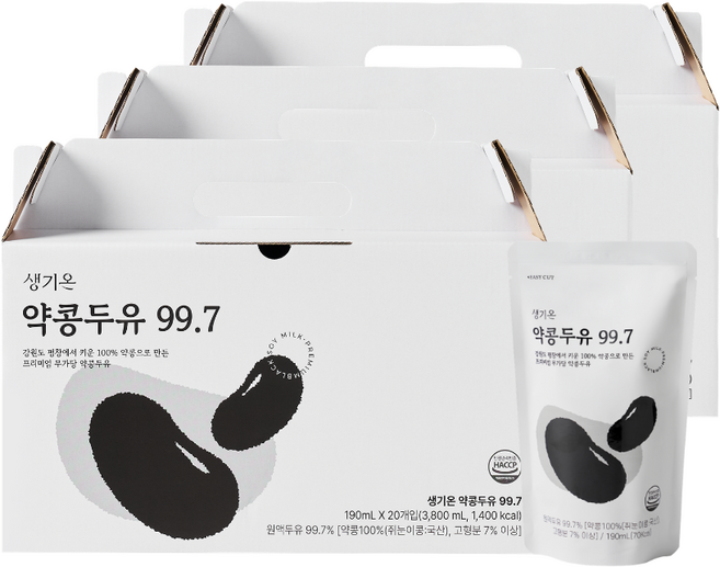 생기온 무가당 프리미엄 약콩두유 99.7 껍찔째 100% 국산 평창약콩 대학두유, 60개, 190ml