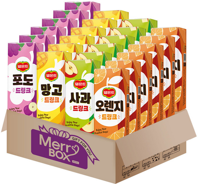 델몬트 팩주스 24개(오렌지6+포도6+망고6+사과6)+메세지카드, 1세트, 190ml