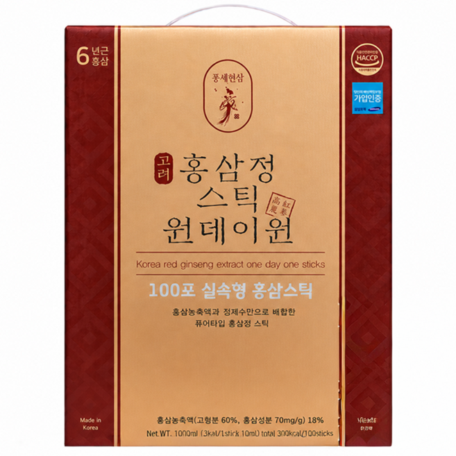 6위 - 선물세트 고려홍삼정 스틱 6년근 원데이원타임 1000mL (10ml x 100포), 100개, 10ml