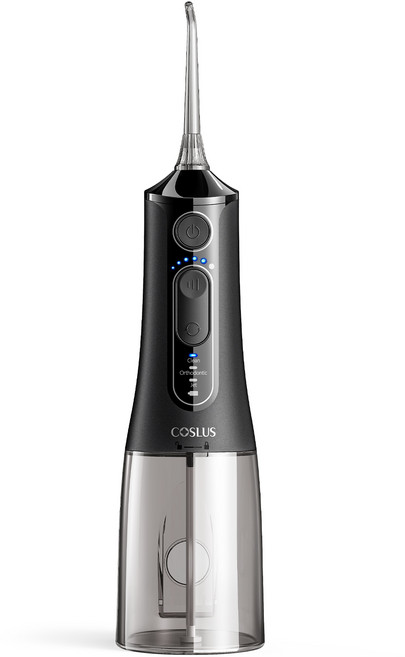 COSLUS 코슬루스 6단 수압+3종 모드 휴대용 구강세정기 IPX7 급방수+4개 노즐팁, 검정색, C51