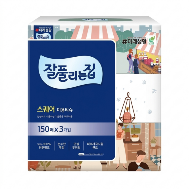 잘풀리는집 천연펄프 미용티슈 2겹, 150매입, 18개