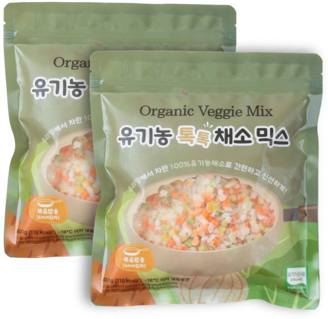 이유시작 국산 유기농 톡톡채소믹스 볶음밥용, 2개, 400g