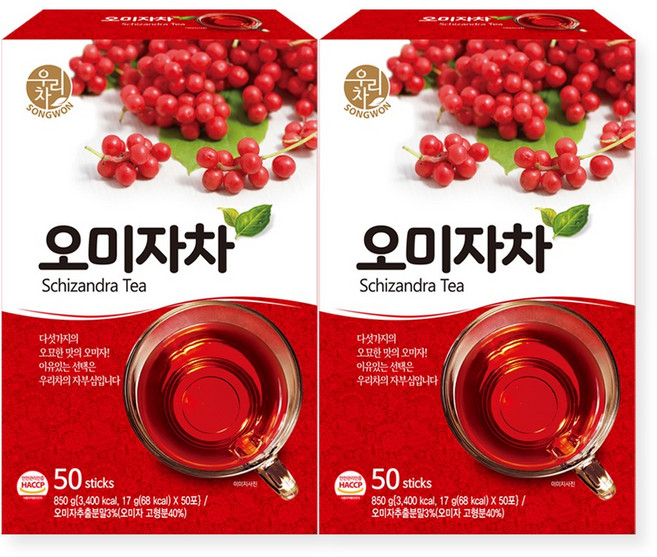 우리차 오미자차 50Tx2개+ 딸기 허니히비스커 40T, 17g, 2개, 50개입