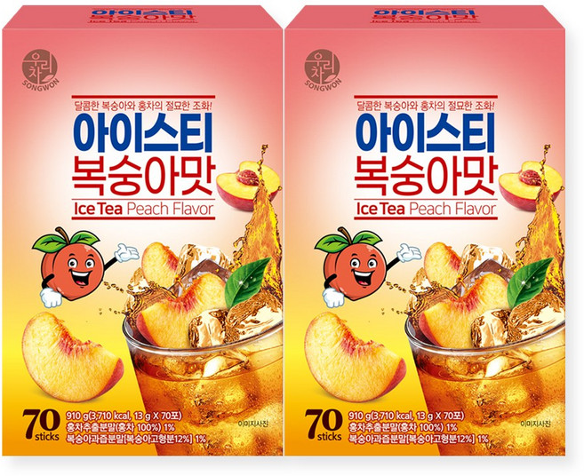 우리차 아이스티 복숭아맛 70T 2개입 + 딸기 허니히비스커 40T, 13g, 2개, 70개입