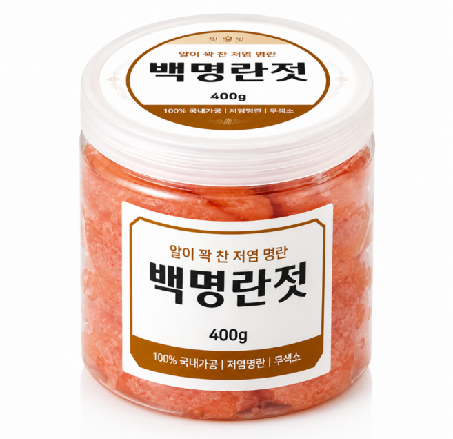 알이 꽉찬 백명란젓 저염 무색소 명란 파지 젓갈, 1개, 400g