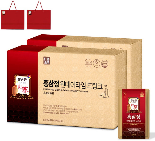 1+1특가 명절선물 홍삼정 6년근 프리미엄 골드 쇼핑백 포함, 60개, 50ml