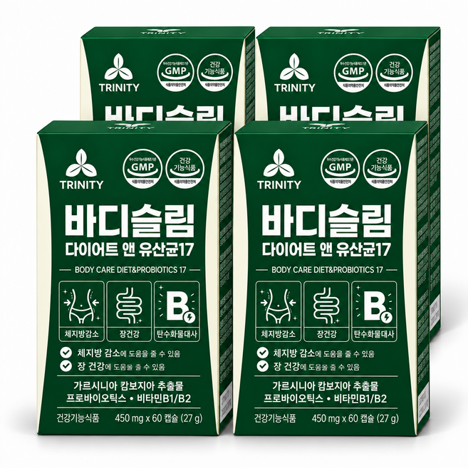 바디슬림 다이어트 유산균 17 식약청인증제품 중년 뱃살 체지방감소 다이어트보조제, 4개, 60정