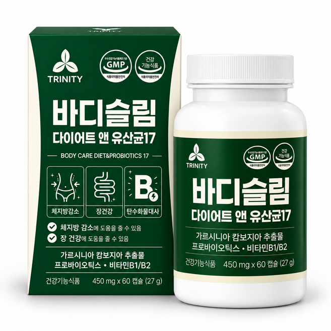 바디슬림 다이어트 유산균 17 식약청인증제품 중년 뱃살 체지방감소 다이어트보조제, 1개, 60정
