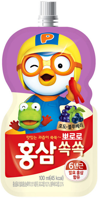 팔도 뽀로로 홍삼쏙쏙 어린이 음료 포도블루베리맛, 100ml, 30개