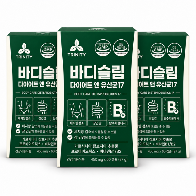 바디슬림 다이어트 유산균 17 식약청인증제품 중년 뱃살 체지방감소 다이어트보조제, 3개, 60정