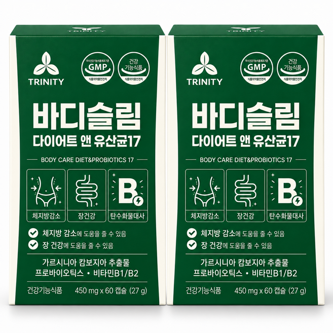 바디슬림 다이어트 유산균 17 식약청인증제품 중년 뱃살 체지방감소 다이어트보조제, 2개, 60정