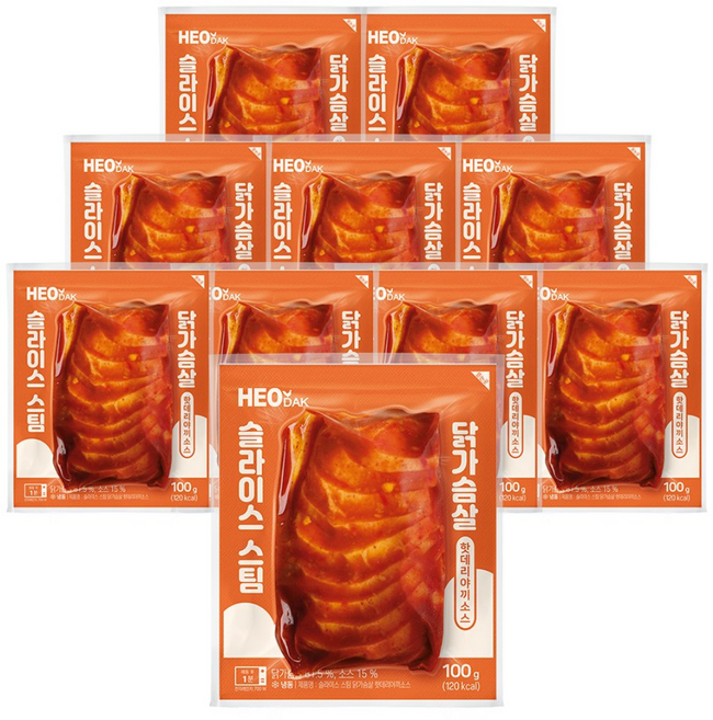허닭 슬라이스 스팀 소스 닭가슴살 100g 핫데리야끼소스, 10개