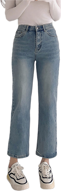 페이버릭 여성 청바지 여유핏 일자핏 미드 캐주얼 데님 팬츠