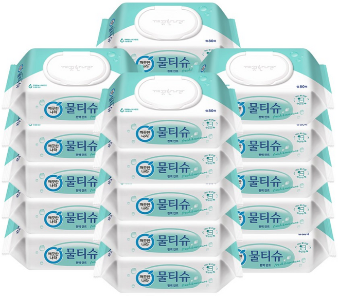 깨끗한나라 편백민트 물티슈 캡형, 80매, 20개