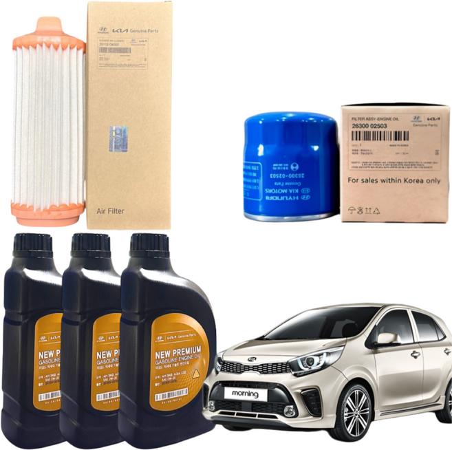 기아 올뉴 더뉴 모닝 JA 순정 엔진오일세트 1대분, 1세트, 올뉴 모닝 JA 1.0 일반가솔린