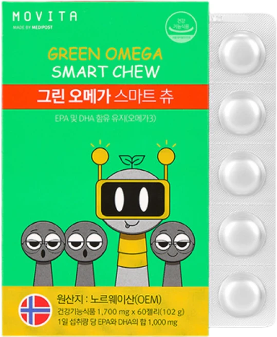 [본사]모비타 키즈 식물성 그린오메가3 스마트 츄 구미 60젤리, 1개, 60정 - 쿠팡