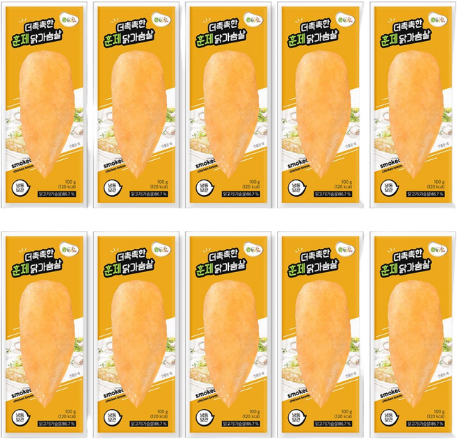 햇살닭 더촉촉한 훈제닭가슴살, 100g, 10개