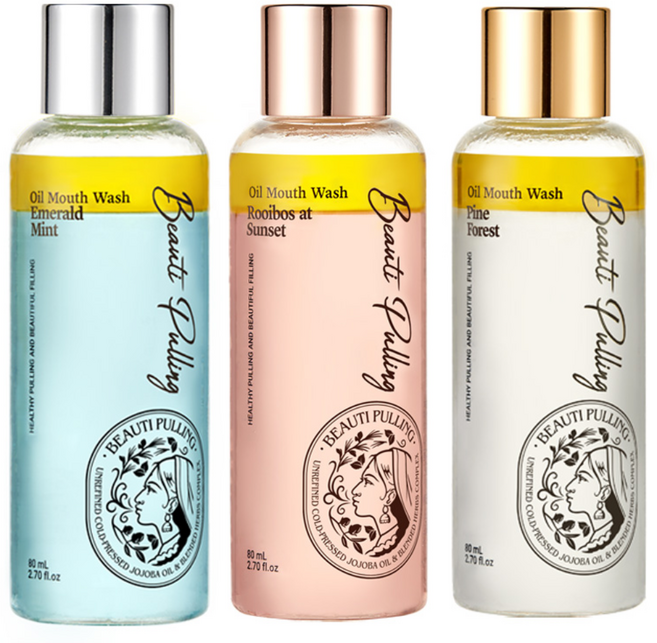 동국제약 덴트릭스 뷰티풀링 오일가글 80ml 3종 (파인포레스트+에메랄드민트+루이보스엣선셋) 충치예방 구취제거 오일풀링 디톡스가글 잇몸질환예방 구강케어, 1세트