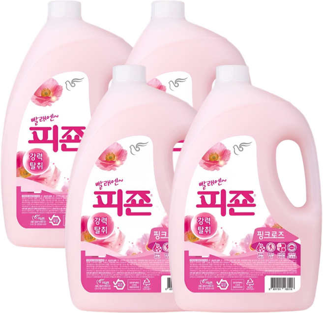 피죤 레귤러 섬유유연제 핑크로즈 본품, 2.5L, 4개