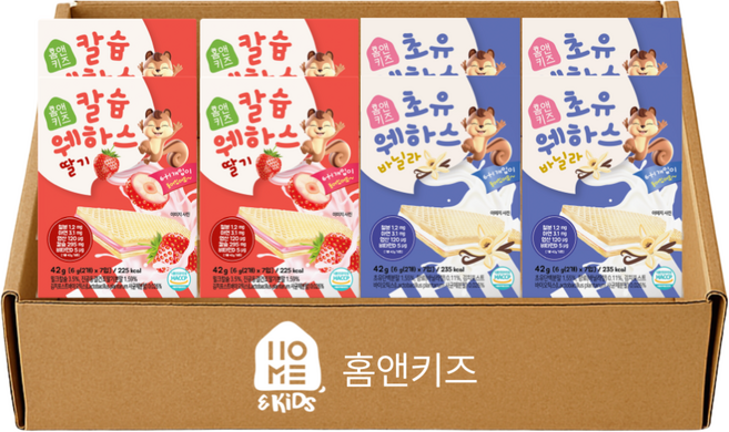 [홈앤키즈] 칼슘 웨하스 2종 혼합, 2세트, 168g, 딸기맛 2개+바나나맛 2개