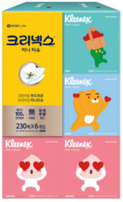크리넥스 디럭스미니 카카오프렌즈 미용티슈 230매X6입, 230매입, 6개