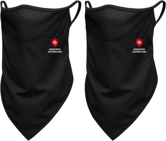 몽크로스 UV 자외선차단 쿨링 안면마스크 1+1 냉감 메쉬 스포츠용 골프 등산 자전거용, 블랙2개