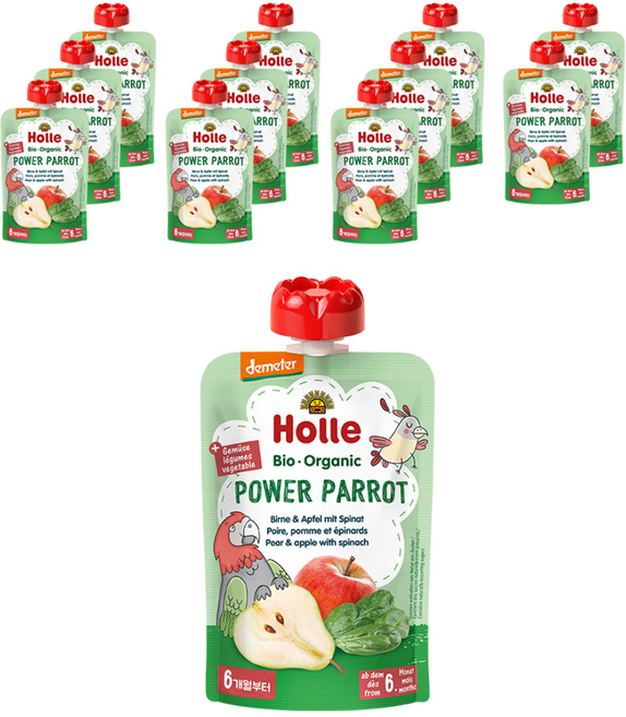 홀레 이유식 파우치 파워패럿, 배 + 사과 + 시금치, 100g, 12개
