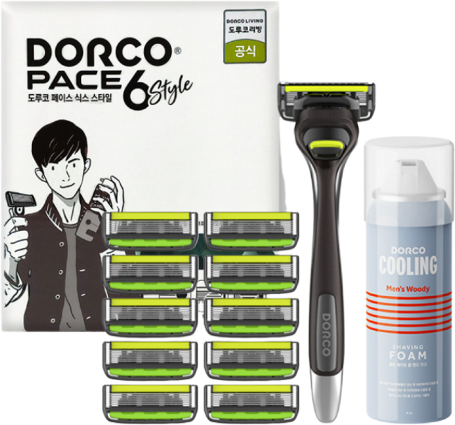 [도루코] 페이스6스타일 면도기+면도날+쉐이빙폼(총11입), 1개, 1세트