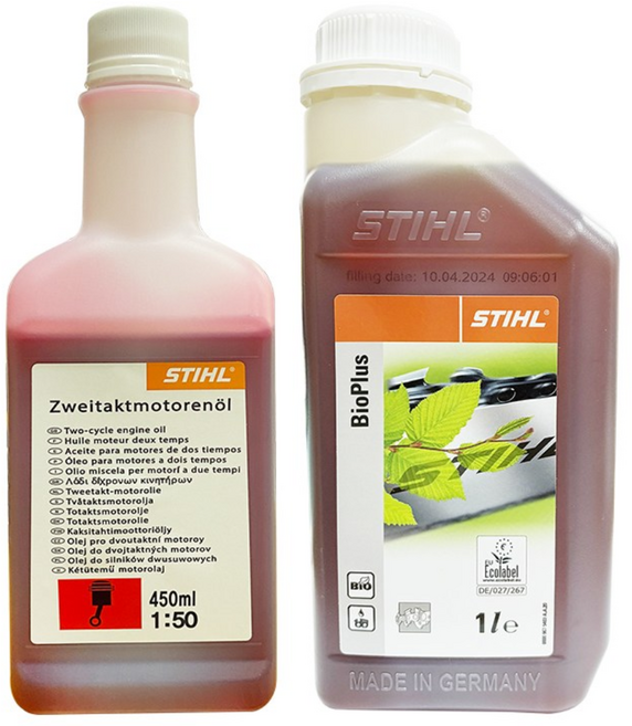 스틸 엔진오일 450mL + 체인오일 1L셋트 독일 친환경 엔진톱오일 전기톱오일, 2개, 엔진오일 450mL + 체인오일 1L