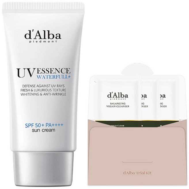 [비건뷰티] 달바 워터풀 에센스 선크림 SPF50+ PA++++ 50ml + 밸런싱 비건 젤 클렌저 3ml x 3p, 1개
