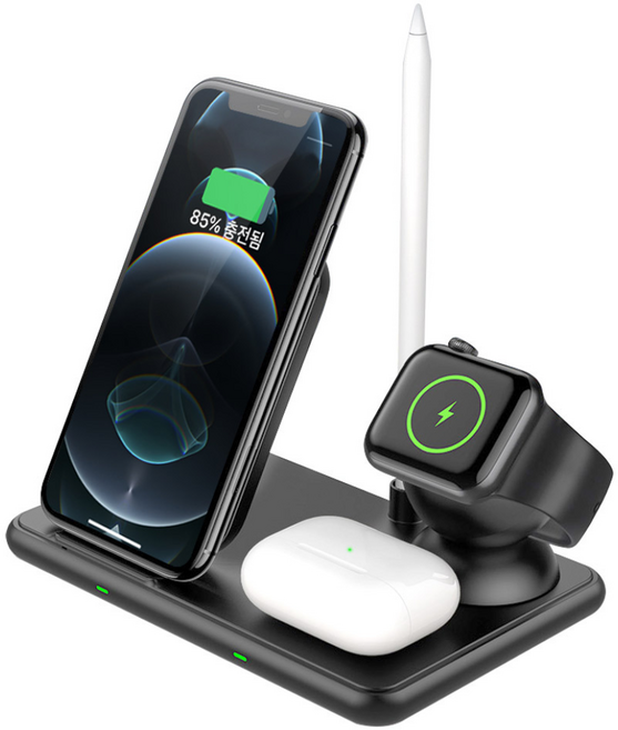 유엠투 4in1 무선 충전기 거치대 UMWH-4in1, 블랙, 1개