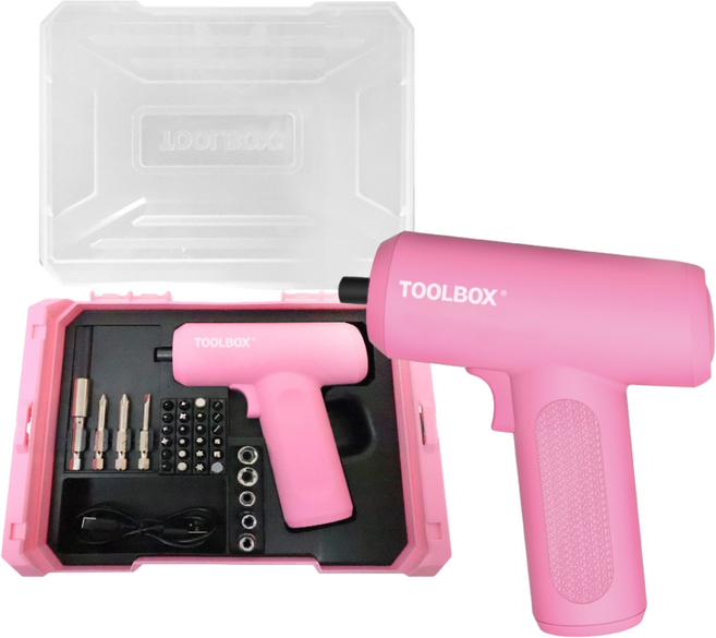 툴박스 무선 전동 드라이버 비트 세트 가정용 미니 C타입 충전식 드라이버 3.7V, 핑크, 1개