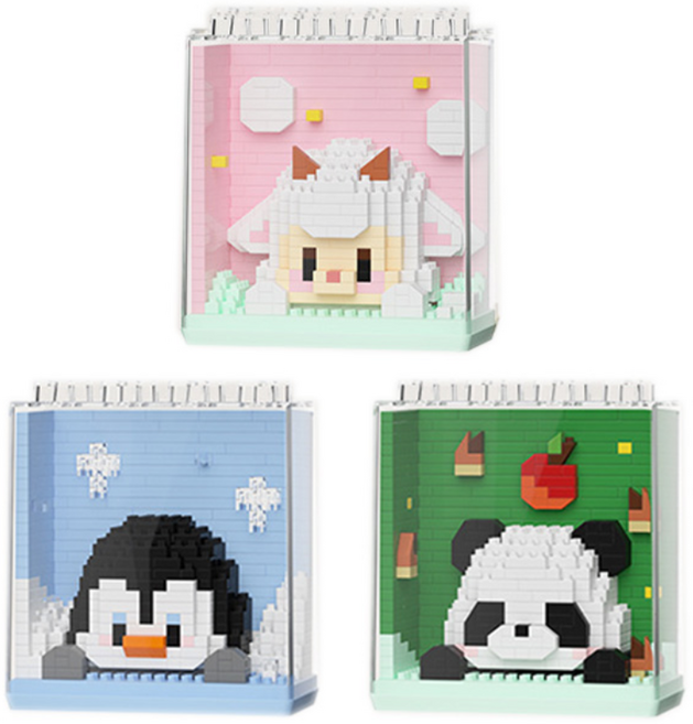 심아트 미니블럭 나노블록 동물 3종 B형, 1세트, 혼합색상