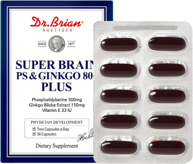 닥터브라이언 슈퍼브레인 PS&징코 800 플러스 인지력 기억력 뇌 에좋은 포스파티딜세린 포스타딜세린 포스티딜세린 영양제, 30정, 4박스