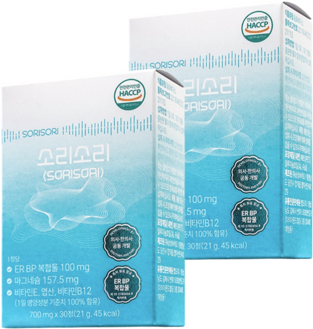 소리소리 마그네슘 아연 빌베리 아보카도 비타민E 코발라민 ER 특허 복합물, 2개, 30정