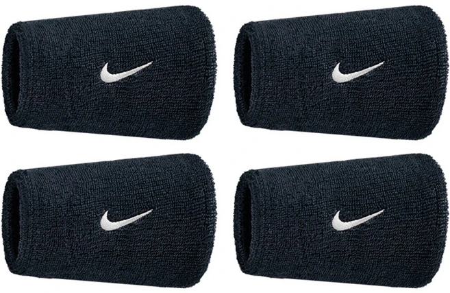 나이키 스우시 더블와이드 손목밴드, 4개, 블랙+블랙 - 쿠팡