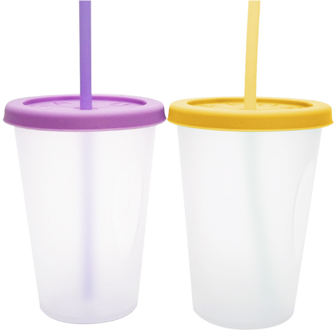 아가프라 심쿵빨대컵 2P 세트 400ml 커플컵 캠핑컵, 1세트, H타입(옐로우+퍼플)