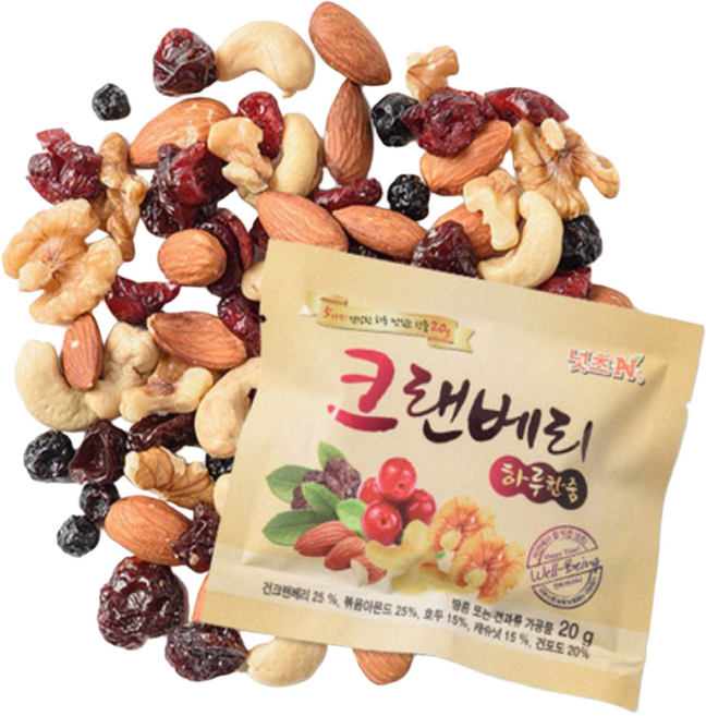 [넛츠앤] 크랜베리 하루한줌견과 50봉 실속형 / 견과류믹스 / 하루견과 / 하루한봉, 20g, 50개