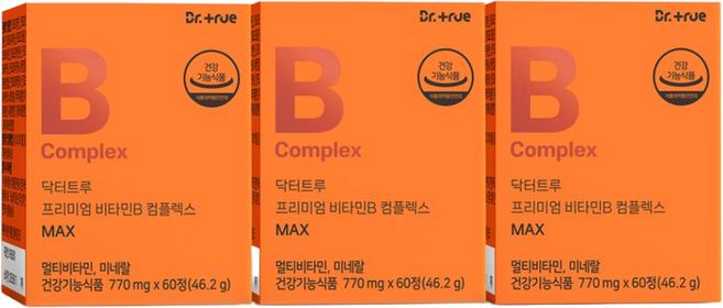 닥터트루 프리미엄 비타민B 컴플렉스 B1 B2 B6 B12 영양제 수용성 비타민비, 3박스, 60정