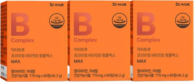 닥터트루 프리미엄 비타민B 컴플렉스 B1 B2 B6 B12 영양제 수용성 비타민비, 3박스, 60정 - 쿠팡