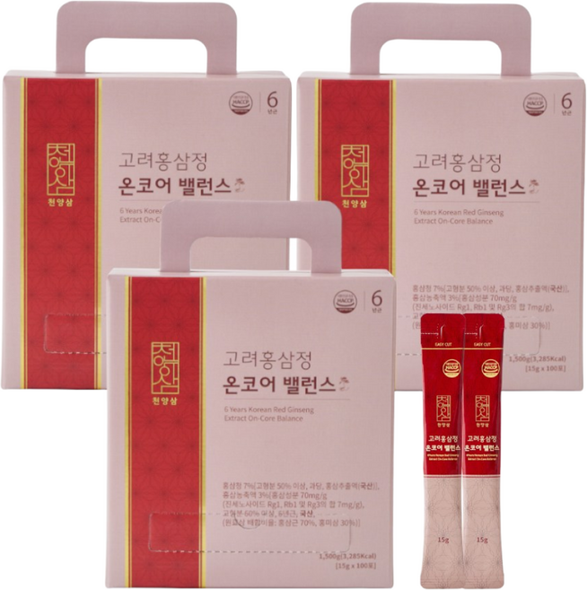 천양삼 6년근 고려홍삼정 온코어 밸런스 홍삼스틱 100포, 1.5kg, 3개