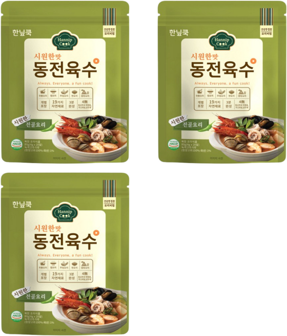 (60알*4g) 코인육수 동전육수 한닢쿡 한알 고체 팩 시원한맛, 3개, 80g