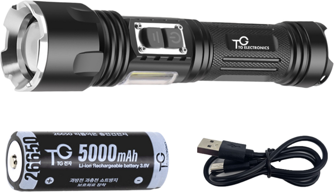 TG전자 XHP160 충전식 후레쉬 LED 손전등 써치 라이트 해루질 등산 낚시 자전거 랜턴 TG-E303, 옵션2. 배터리 세트(5000mAh), 1개