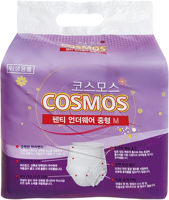 코스모스 성인기저귀 언더웨어(요실금 팬티) 중형(M) (1박스 8팩 80매 입), 중형, 1세트, 80개입