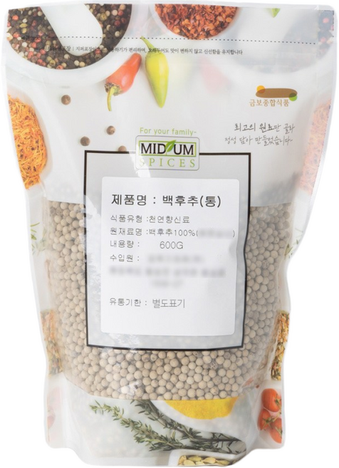 미드움애 통후추 백후추 통백후추 대용량 천연 향신료, 1개, 600g