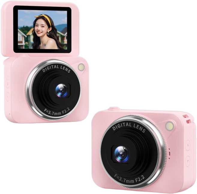 빈티지 디카 디지털 180도 회전 화면 휴대용 여행용 감성 소형 카메라, SD 64GB(핑크)