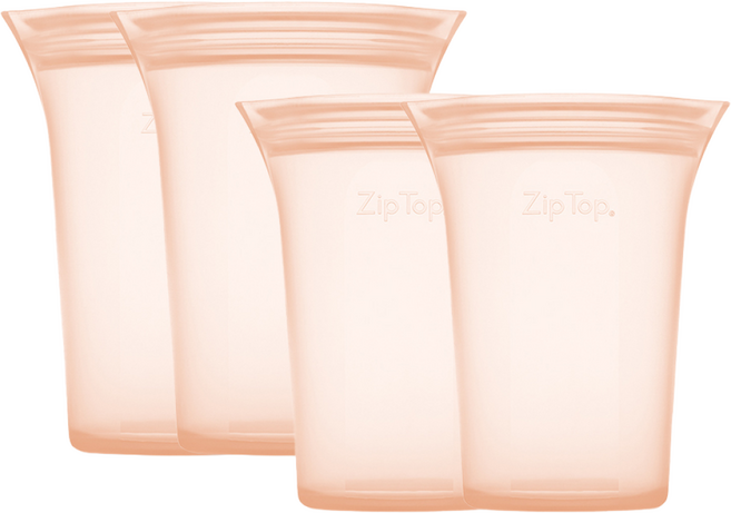 집탑 실리콘 지퍼백 2종 4p 세트(컵 미디움 2 + 라지 2), 1개, 피치