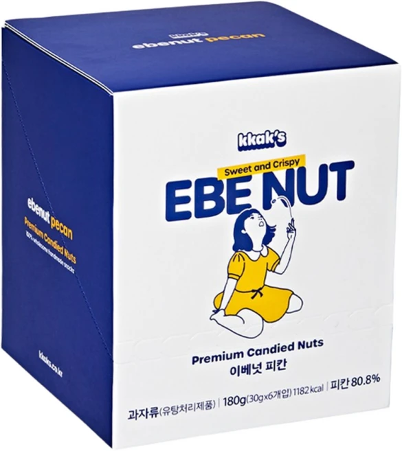 ebenut 이베넛 피칸정과 영양 간식 강정 선물 소포장 30그램 6팩, 30g, 1박스 - 쿠팡