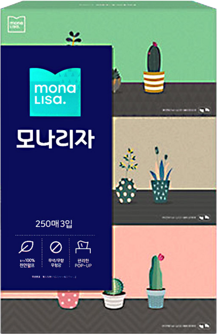 모나리자 벨라지오 천연 펄프 각티슈 2겹, 단품없음, 3개, 250매